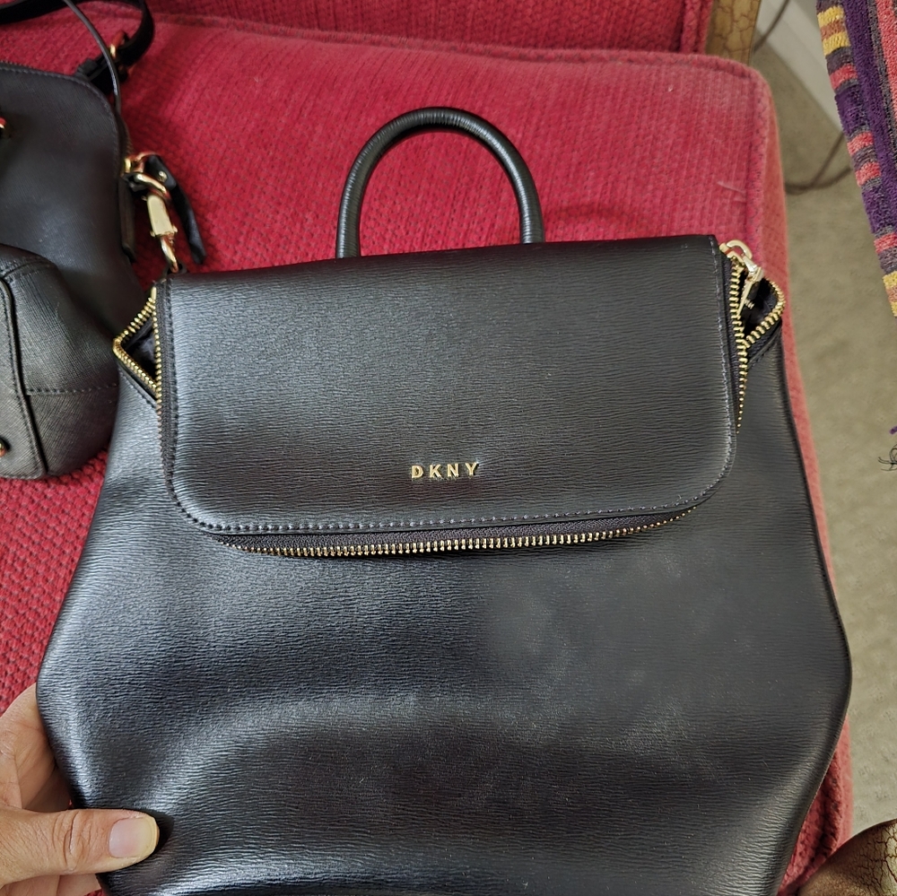 DKNY Black Backpack with Gold Accents